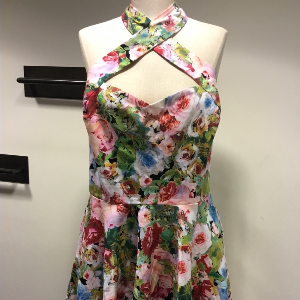Floral twist halter swing dress